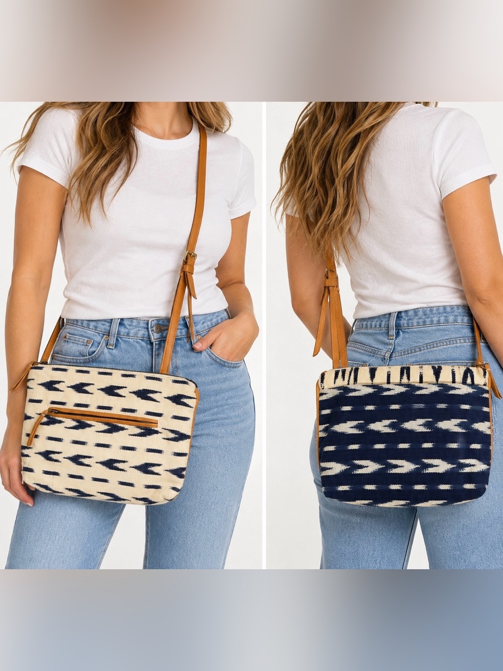 Mercado Global Handmade Guatemala Woven Crossbody Bag Navy Cream